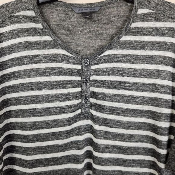 John Varvatos Short Sleeve Stiriped Linen Burnout Henley Tee XL - Picture 4 of 7